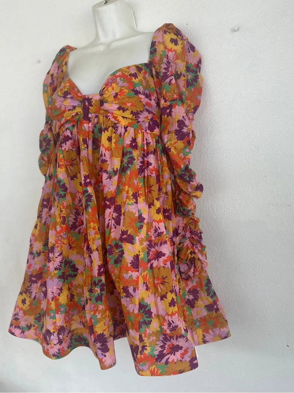 ZIMMERMANN Ruched floral print cotton voile mini